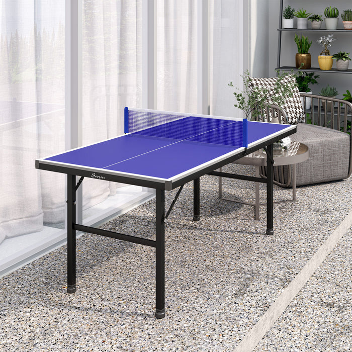 Soozier Mini Ping Pong Table With Adjustable Feet For Outdoor Indoor, Blue