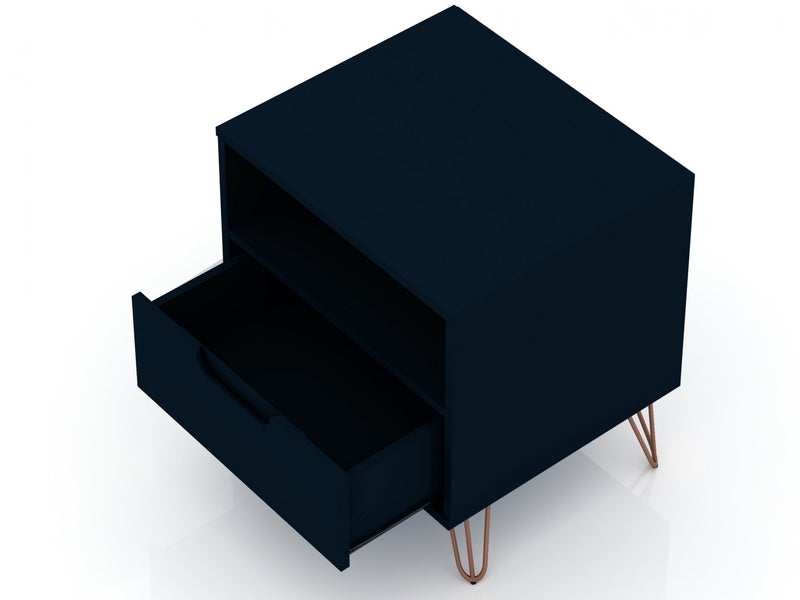 Rockefeller Mid-Century Modern 20\" Nightstand in Midnight Blue (1-Drawer) - Set of 2