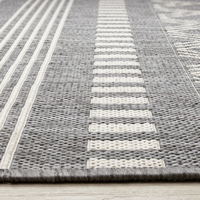 Jackson Grey White Patterned Rows Rug, 5'3\" x 7'7\" Outdoor Area Rug