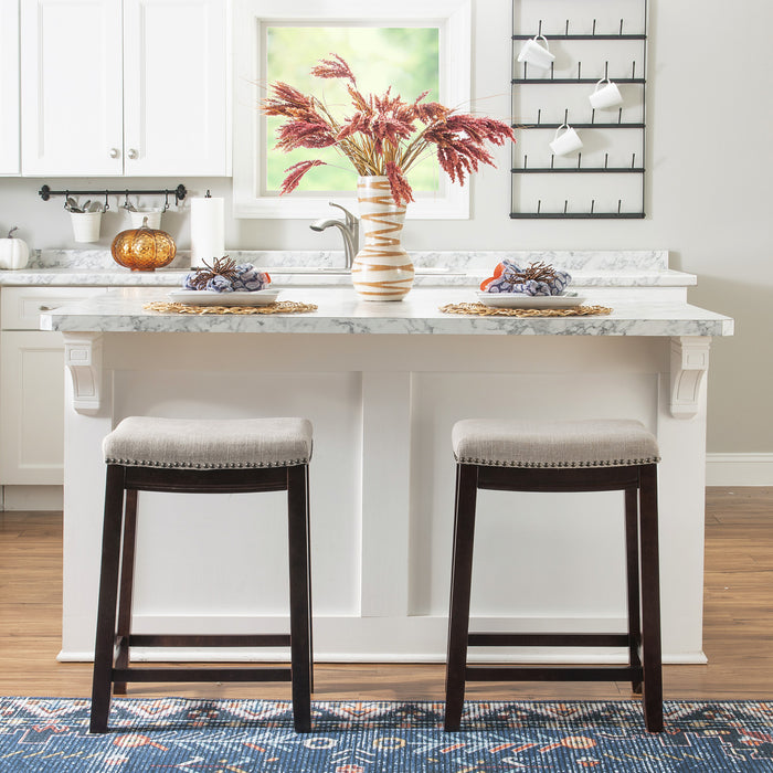 Claridge Linen-Look Fabric Backless Counter-Height Stool - Dark Walnut