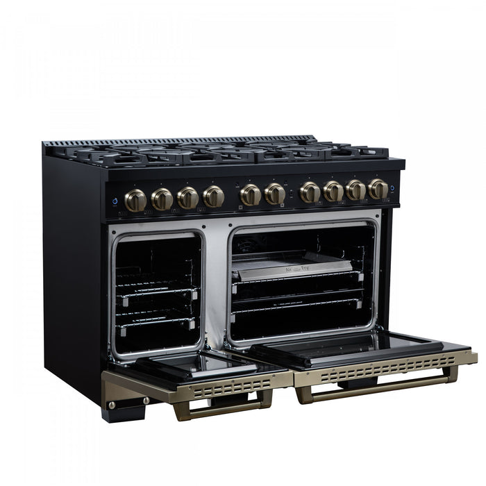 Forno Ambassador 48\" Dual Fuel Range, Black, 8 Sealed Burners, 6.7 Cu.Ft. Ovens - FFSGS6199-48CPBLK