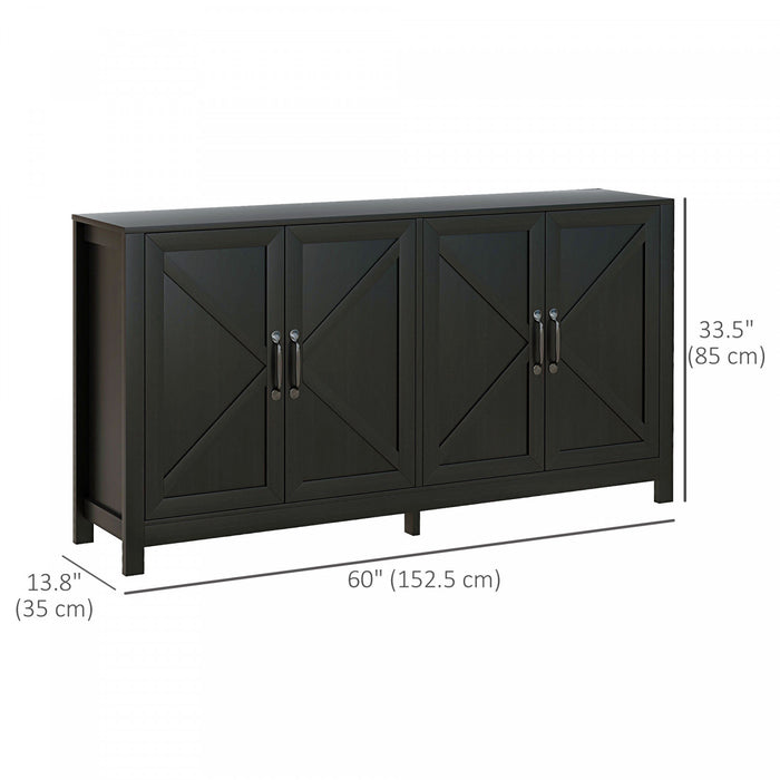 HOMCOM Storage Cabinet, Buffet Sideboard with Barn Door, Shelf, Black Oak