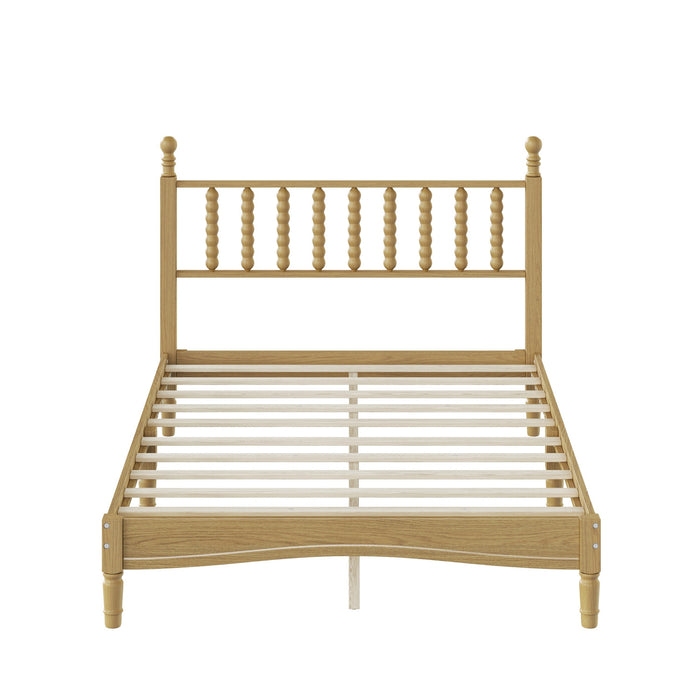 Oliver Retro Wood Platform Bed with Gourd Shaped Headboard and Sturdy Wooden Slat Support,Full Size,Natural Full Bed