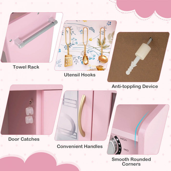 Costway Kid's Pretend Play Kitchen Toddler Kitchen Playset With Blackboard Light Pink