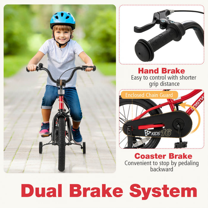 Costway 16\" Kids Bike For 4-7 Years Old Boys & Girls With Adjustable Seat Handbrake Reflectors Red