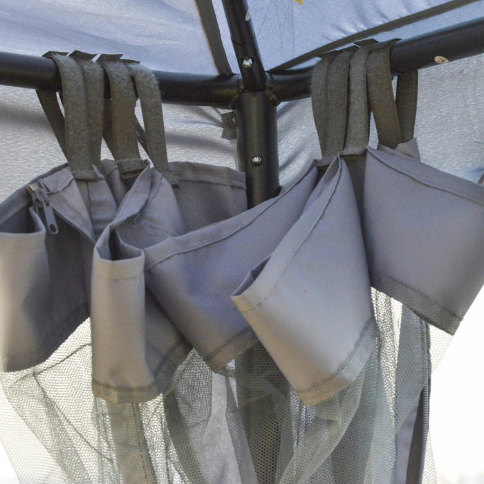 Outsunny 9.6' X 9.6' Patio Gazebo Outdoor Pavilion 2 Tire Roof Canopy Shelter Garden Event Party Tent Yard Sun Shade Steel Frame W/ Mosquito Netting Grey