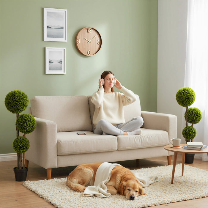 HOMCOM 45 Inch Artificial Boxwood Triple Ball Topiary Tree Set of 2, Green