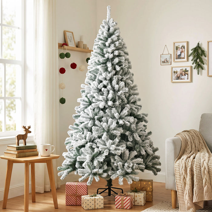 HOMCOM 6ft Flocked Christmas Tree with Hinged Design, Fir Xmas Tree