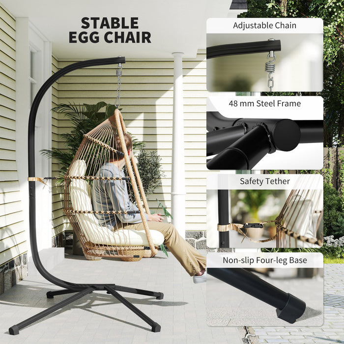 Outsunny Hanging Egg Chair with Stand, Foldable Hammock Chair, Beige