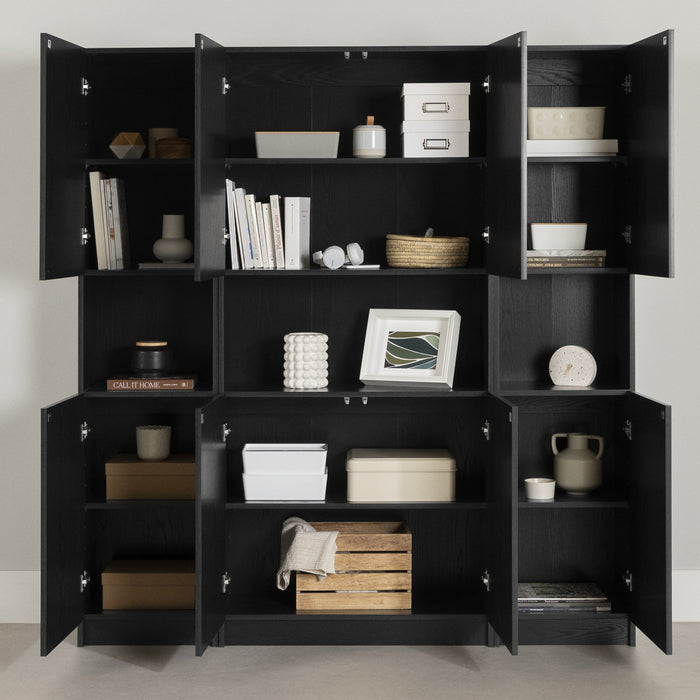 Liora Set Of Bookcase And 2 2-door Narrow Bookcases - Black Oak 