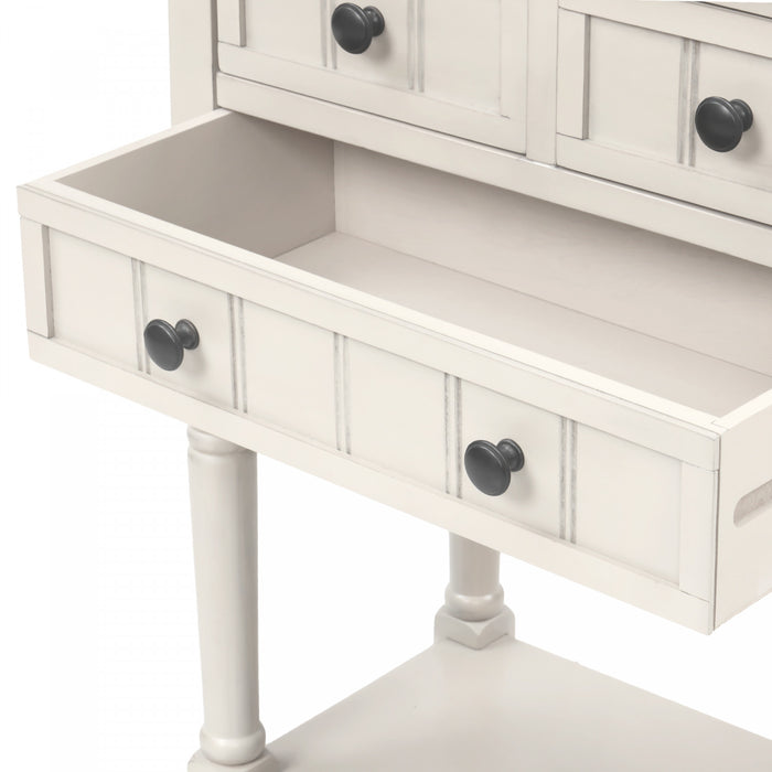 Olivia Solid Wood Console Table With Drawers And Bottom Shelf - White