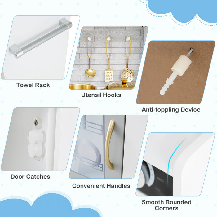 Costway Kid's Pretend Play Kitchen Toddler Kitchen Playset With Blackboard Beige