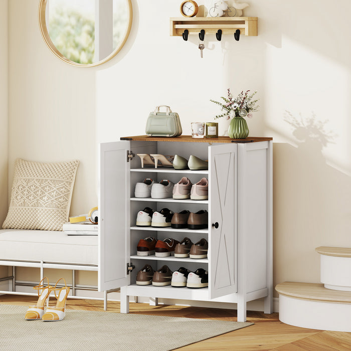 HOMCOM Shoe Cabinet with Barn Doors, Farmhouse Shoe Storage Cabinet, White