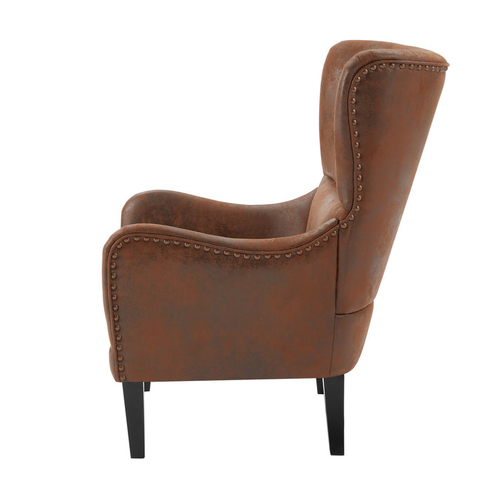 Havenwood HI-BACK Studded Accent Chair with Nailhead Trim, Brown