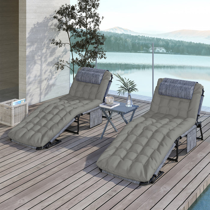 Outsunny 2 Pcs Folding Lounge Chairs, Reclining Tanning Chairs, Grey