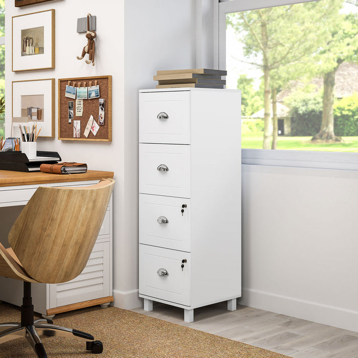 HOMCOM Vertical File Cabinet with 4 Drawer, Lock, for A4 Letter, White