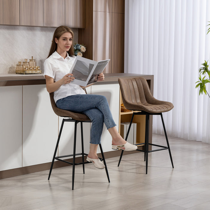 HOMCOM 27\" Bar Stools Set of 2, PU Leather Counter Height Barstools, Brown