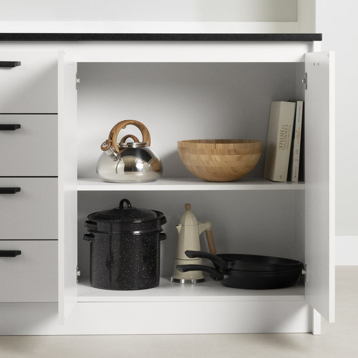 Myro Kitchen Island With Storage - Faux Black Stone And White 