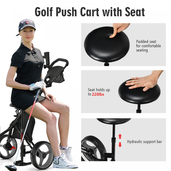 Goplus Folding 3 Wheels Golf Push Cart W/seat Scoreboard Adjustable Handle Grey