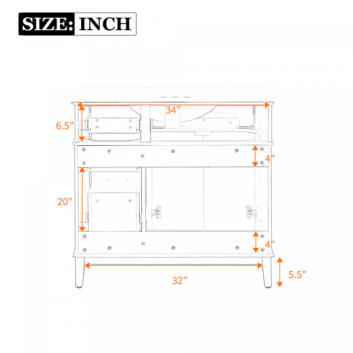 Ethan Solid Wood Bathroom Vanity with Ceramic Sink and Smart Storage, White