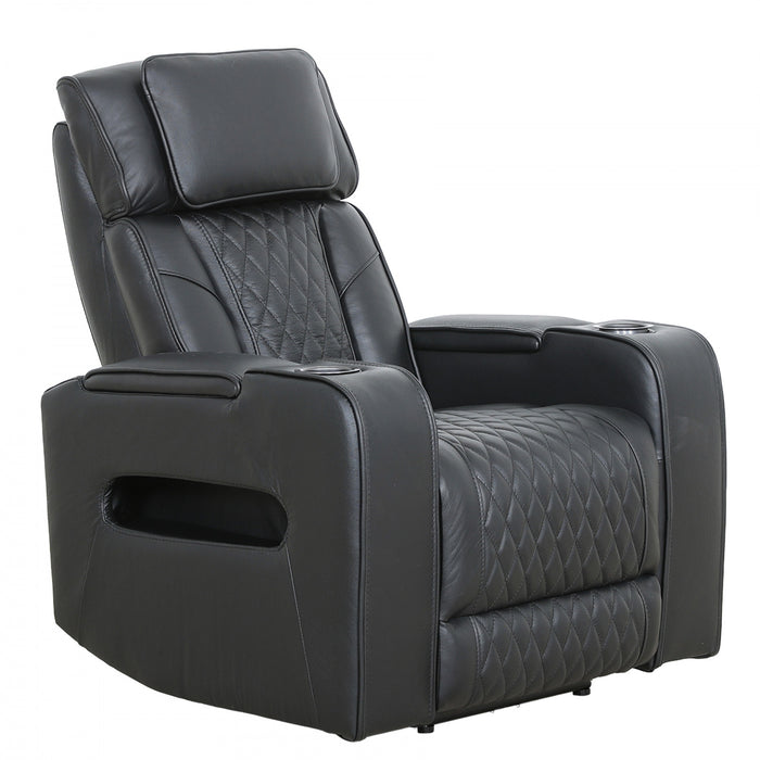 Kingsley 37 in. Leather Match Power Glider Recliner with Adjustable Headrest and USB - Black