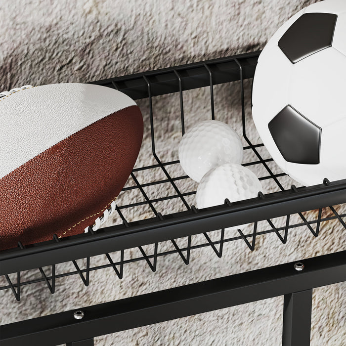 Soozier 3 Bicycle Bike Stand, Floor Bike Storage Rack With Basket, Hooks