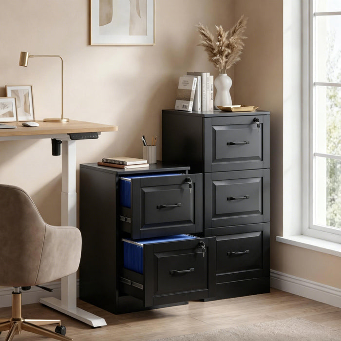 HOMCOM 3 Drawer File Cabinet with Lock, Vertical Filing Cabinet, Black