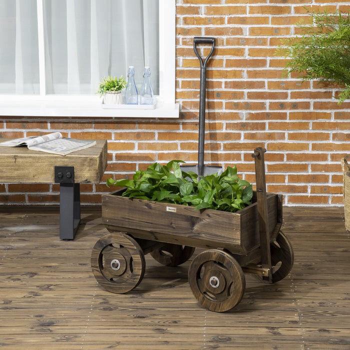 Outsunny Wood Flower Cart, Raised Garden Bed W/ Wheels, Planters For Outdoor Plants, Backyard, Patio, Deck, Garden Decor