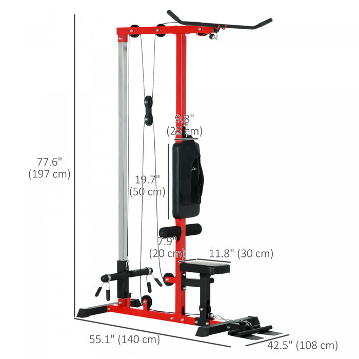 Soozier Lat Pull Down Machine Cable Station With Flip-up Footplate, Red