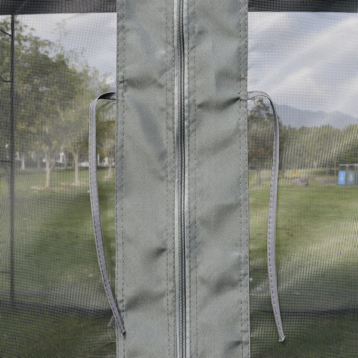 Outsunny 10' X 10' Steel Outdoor Patio Gazebo Canopy With Removable Mesh Curtains, Display Shelves, & Steel Frame, Grey