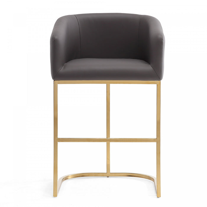 Louvre Mid-Century Modern Metal Upholstered Counter Stool in Gray - Set of 2