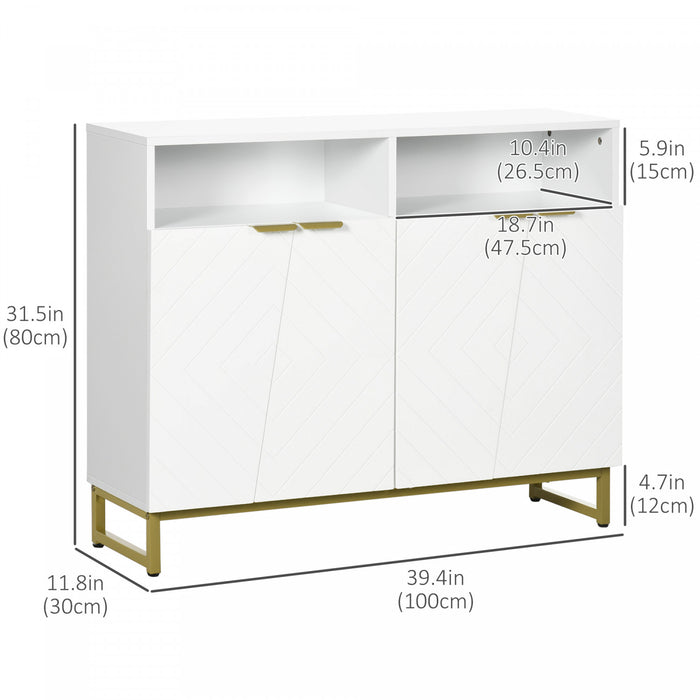 HOMCOM Buffet Cabinet Kitchen Sideboard w/ Adjustable Shelves, Metal Base