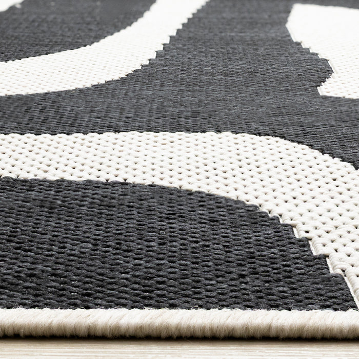 Jackson Black White Abstract Lines Outdoor Rug, 7'10\" x 10'6\" Outdoor Area Rug