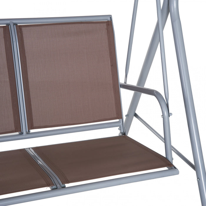 Outsunny 3-seater Patio Swing, Outdoor Swing Chair, A Frame Porch Swing With Canopy Garden Hammock Glider Bed, Brown