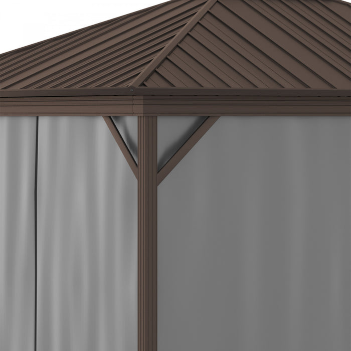 Outsunny 10' X 12' Hardtop Gazebo Canopy With Galvanized Steel Roof, Aluminum Frame, Permanent Pavilion Outdoor Gazebo With Netting, Curtains, Top Hook, Dark Grey