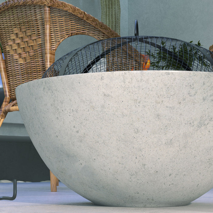 Outsunny 2-in-1 Fire Pit Bbq With Cement Effect, 24\" Charcoal Grill, Grey