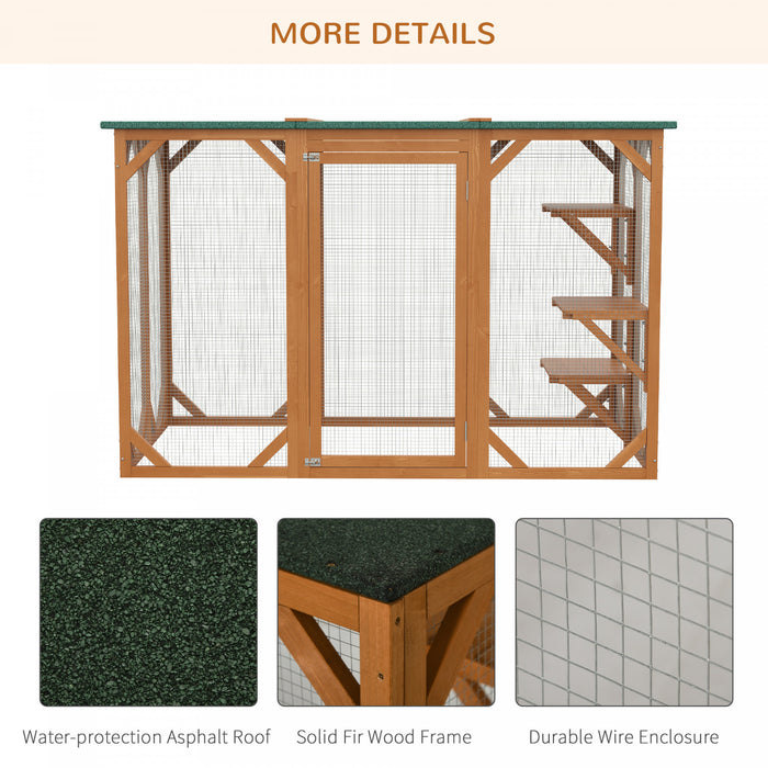 Pawhut Cat Cage Indoor Catio Outdoor Cat Enclosure Pet House Small Animal Hutch For Rabbit, Kitten, Crate Kennel With Waterproof Roof, Multi-level Platforms, Lock, Orange