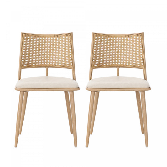 Oliver Modern Dining Chairs with PU Upholstered and PE Rattan Backrest Set of 6,Beige
