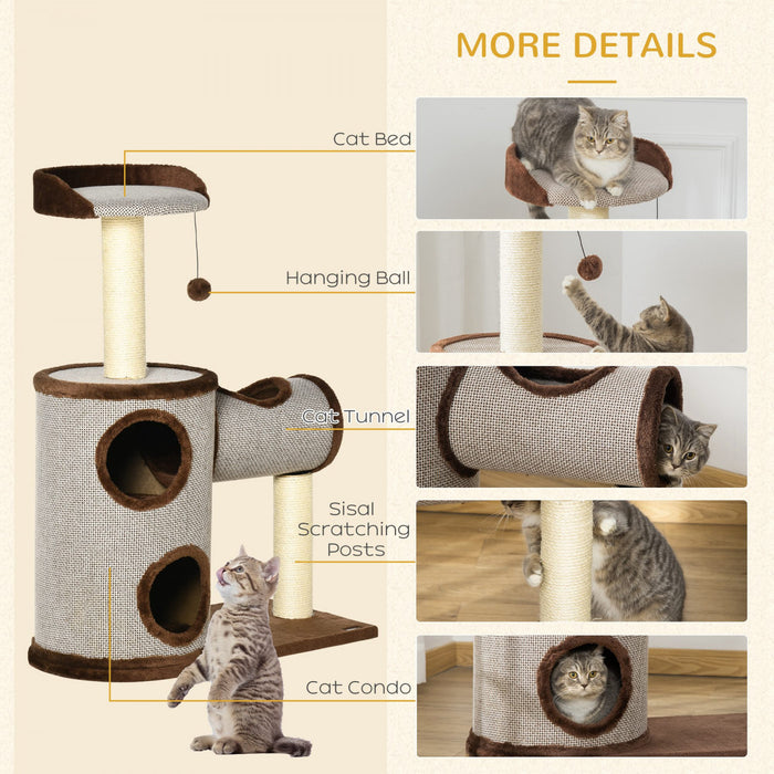Pawhut Cat Tree Tower Indoor Cats Climbing Activity Center Kitten Furniture W/ Cat House, Bed, Scratching Post, Hanging Toy, Brown