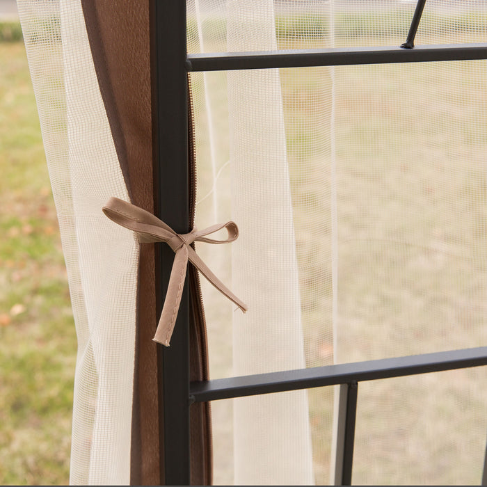 Outsunny 10'x10' Gazebo Canopy Outdoor Patio Sun Shelter Uv Protect W/ 2-tier Polyester Roof Curtain Sidewalls And Steel Frame Brown