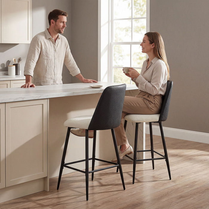 HOMCOM Bar Stools Set of 2, 26\" Counter Height Bar Stools with PU Backrest