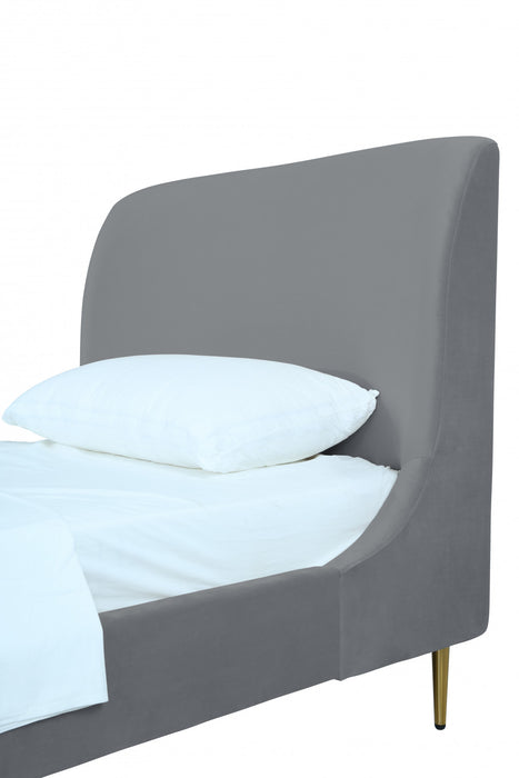 Heather Mid-Century Modern Velvet Upholstered Twin Bed in Gray and Gold
