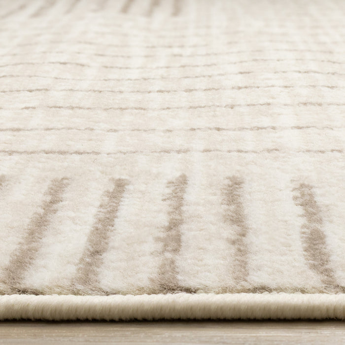 Florence Brown Cream Geometric Linework Design Rug, 6'7\" x 9'6\" Indoor Area Rug