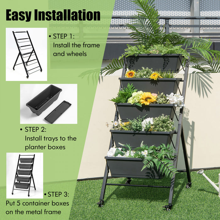 Costway 5-tier Vertical Raised Garden Bed Elevated Planter With Wheels & Container Boxes