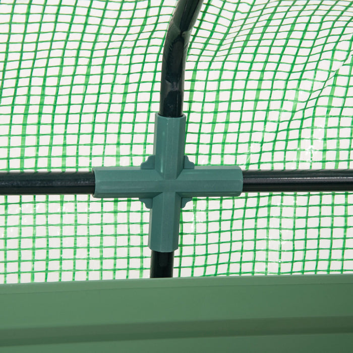 Outsunny Greenhouse With Raised Garden Bed, Steel Outdoor Planter Box Green