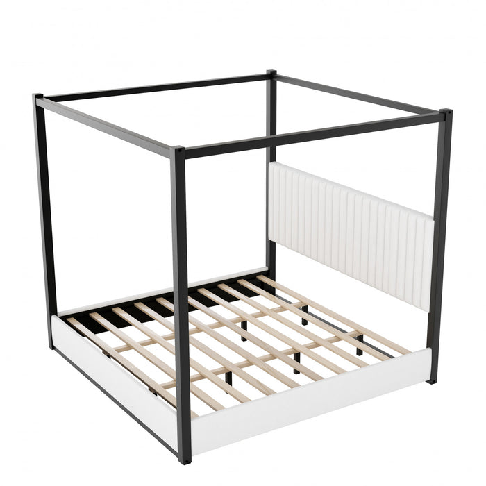 Sophia Upholstery Canopy Platform Bed with Foam Headboard and Velvet,King Size,Black King Bed