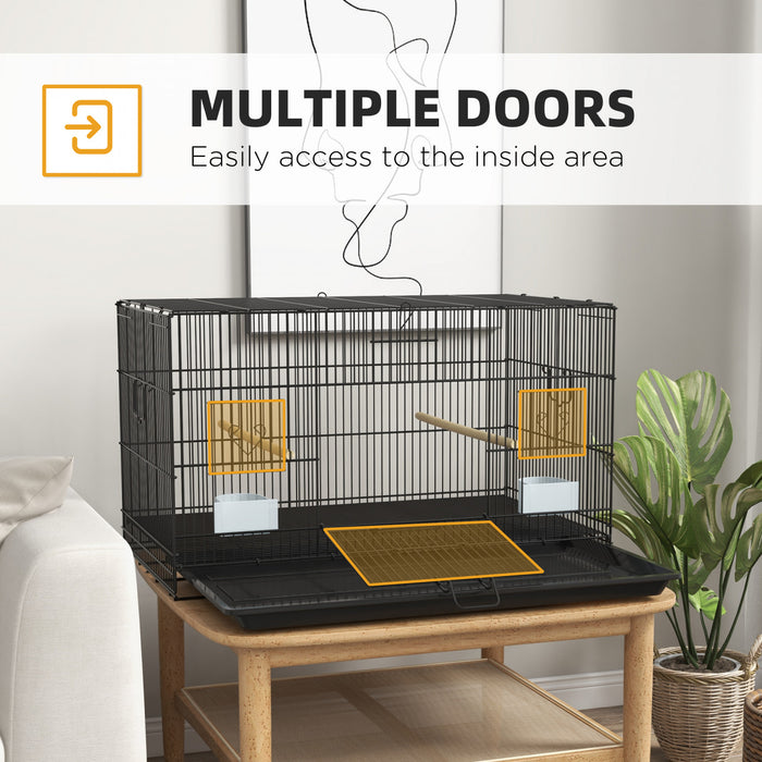 Pawhut 17.7\" Birdcage For Canaries, Lovebirds Finches, Budgie Cage With Removable Tray, Bottom Mesh Panel, Wooden Perches, Food Containers