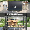 Outsunny Outdoor Charcoal BBQ Grill, Portable Barbecue Grill with Adjustable Charcoal Pan, Spacious Cooking Area, 3 Shelves, Thermometer, Wheels for Patio Backyard Party