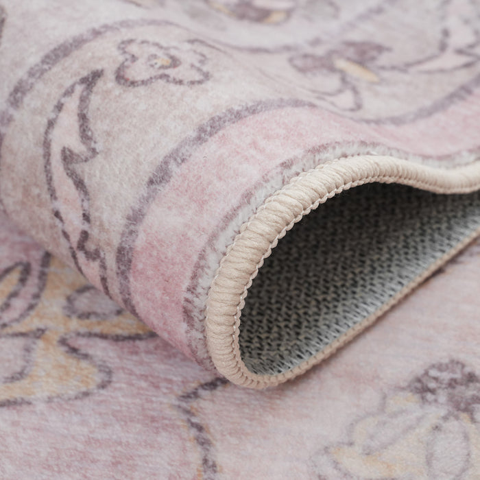 Aqua Pink Washable Non-slip Low Pile Area Rug 5'x7'