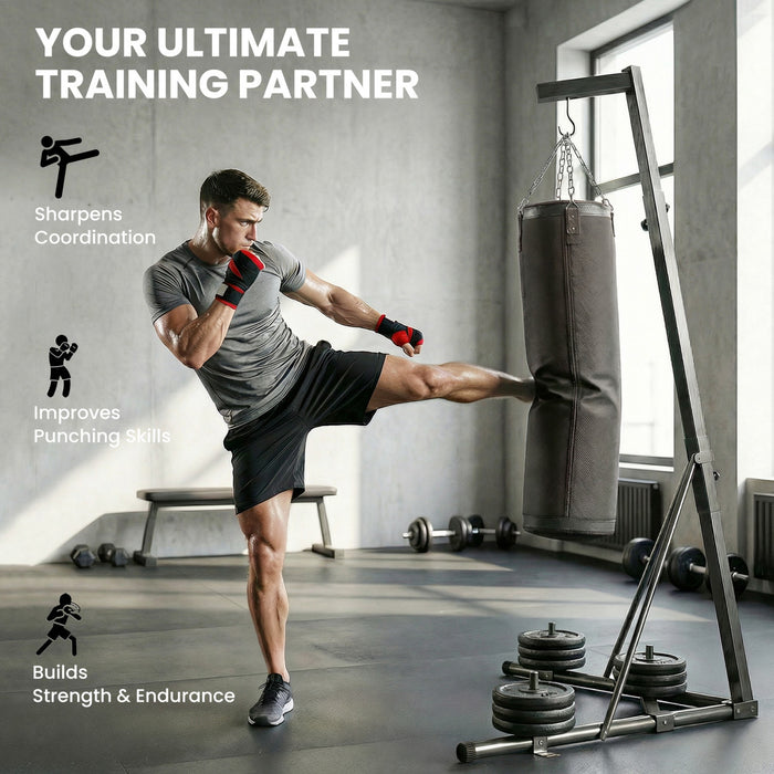 Soozier 72.8\"-90.9\" Adjustable Punching Bag Stand with Sandbag, Black